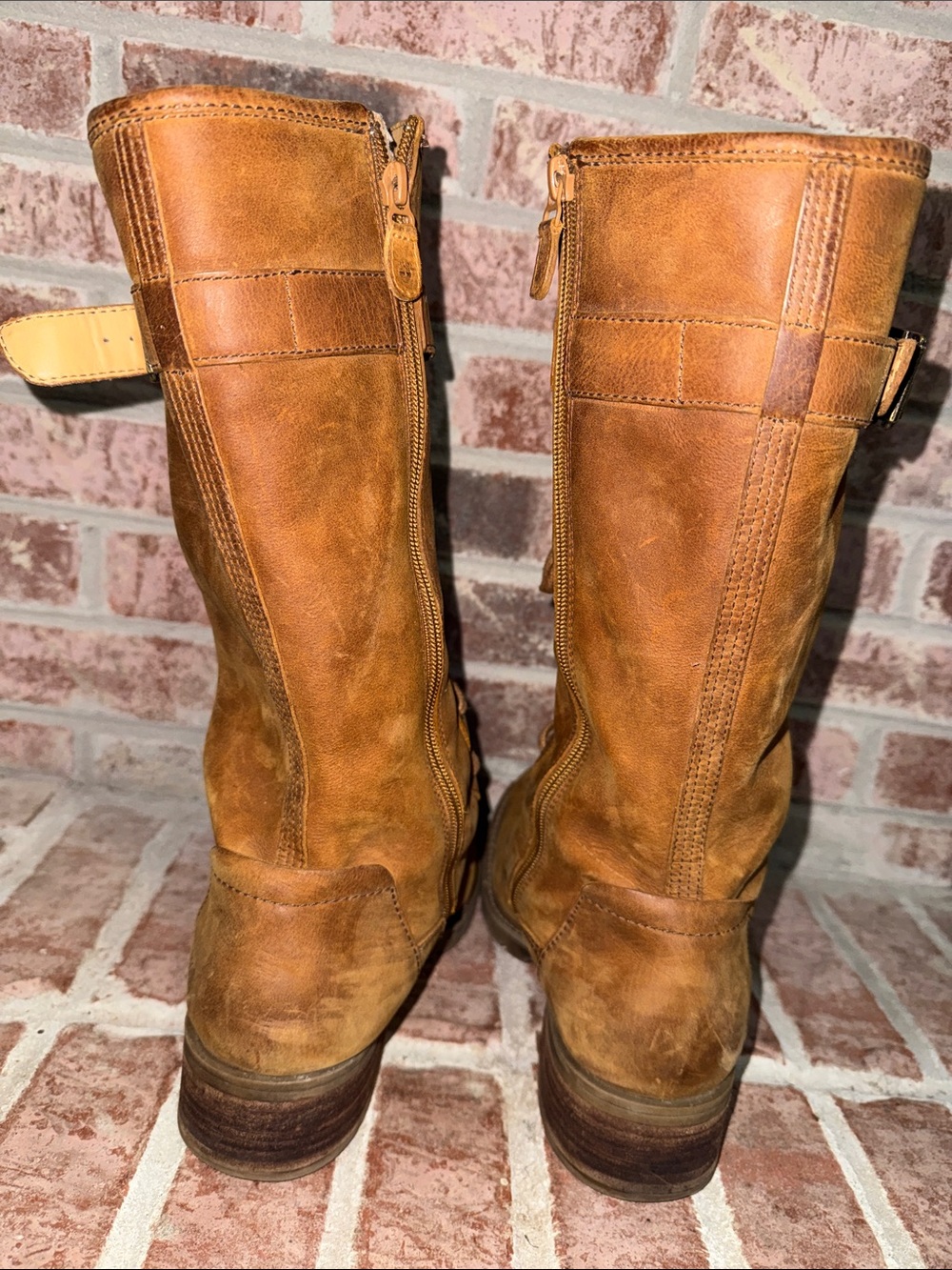 Women Timberland Tan Leather Lace-Up Mid-Calf Buckle Boots size 11M - Picture 7 of 13